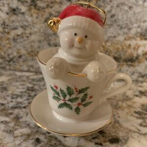 Lennox snowman in teacup ￼ ￼ Christmas ornament